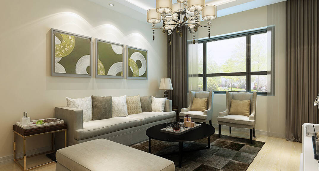 鑫江桂花園2室2廳77平美式風格裝修客廳效果圖