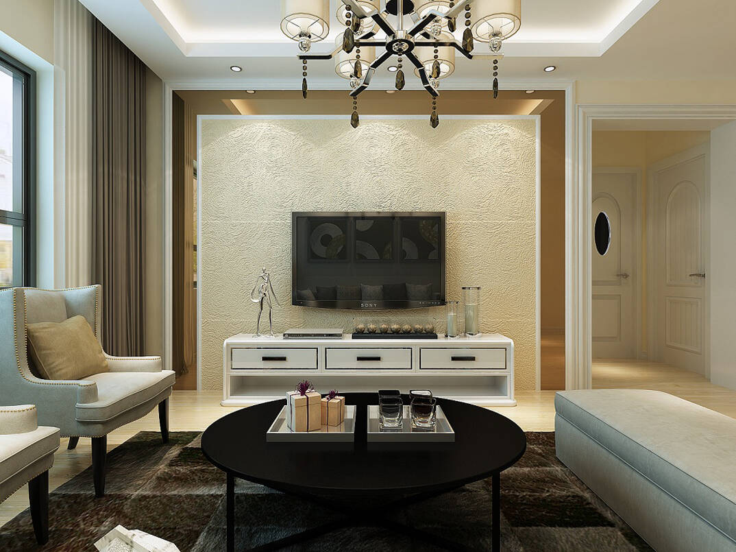 鑫江桂花園2室2廳77平美式風格裝修客廳電視墻效果圖